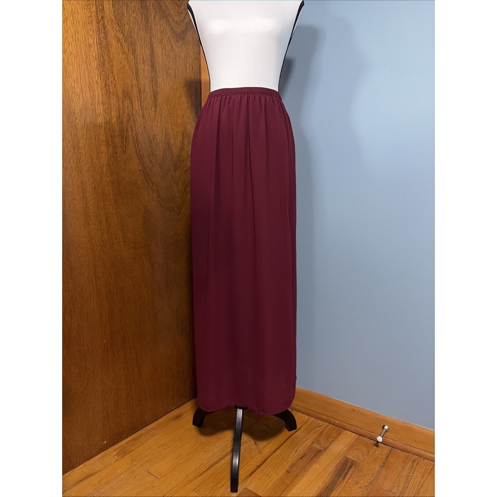 Forever 21 Gathered Waist Double Slit Flowy Maxi Skirt Burgundy Women S Boho